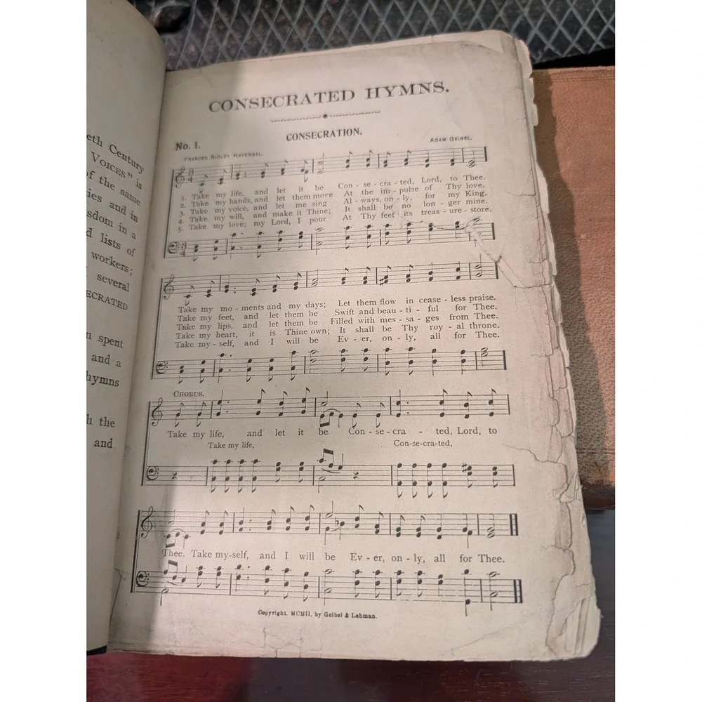 1902 Consecrated Hymns Antique Hymnal Geibel Lehman Lincoln Hardcover Music Book